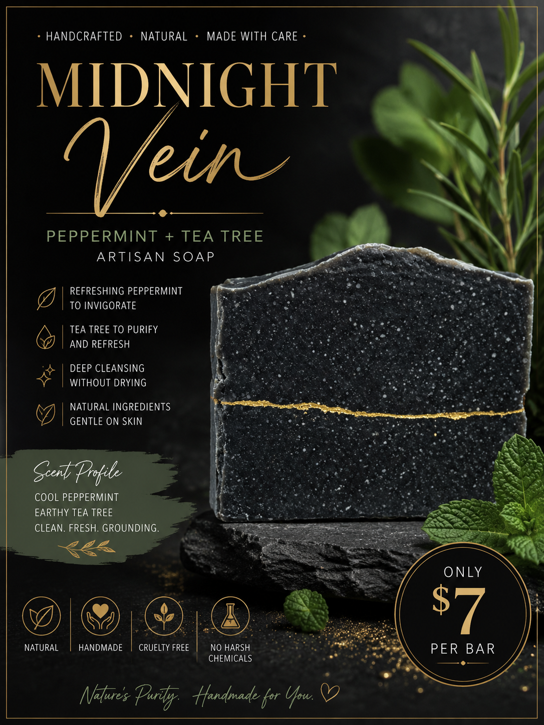 Midnight Vein Peppermint + Tea Tree Artisan Soap