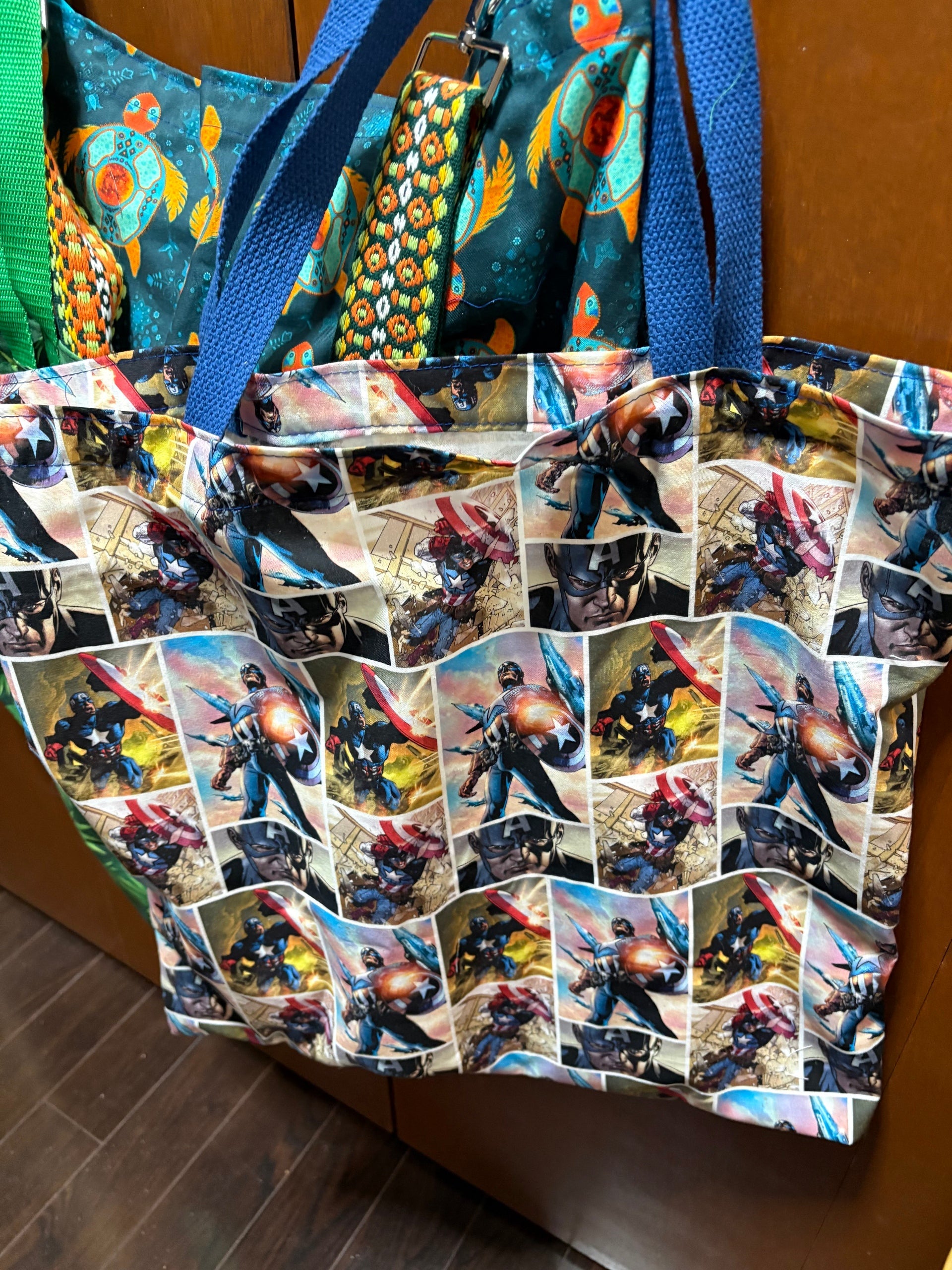 Captain America Comic Print Cotton Tote Bag
