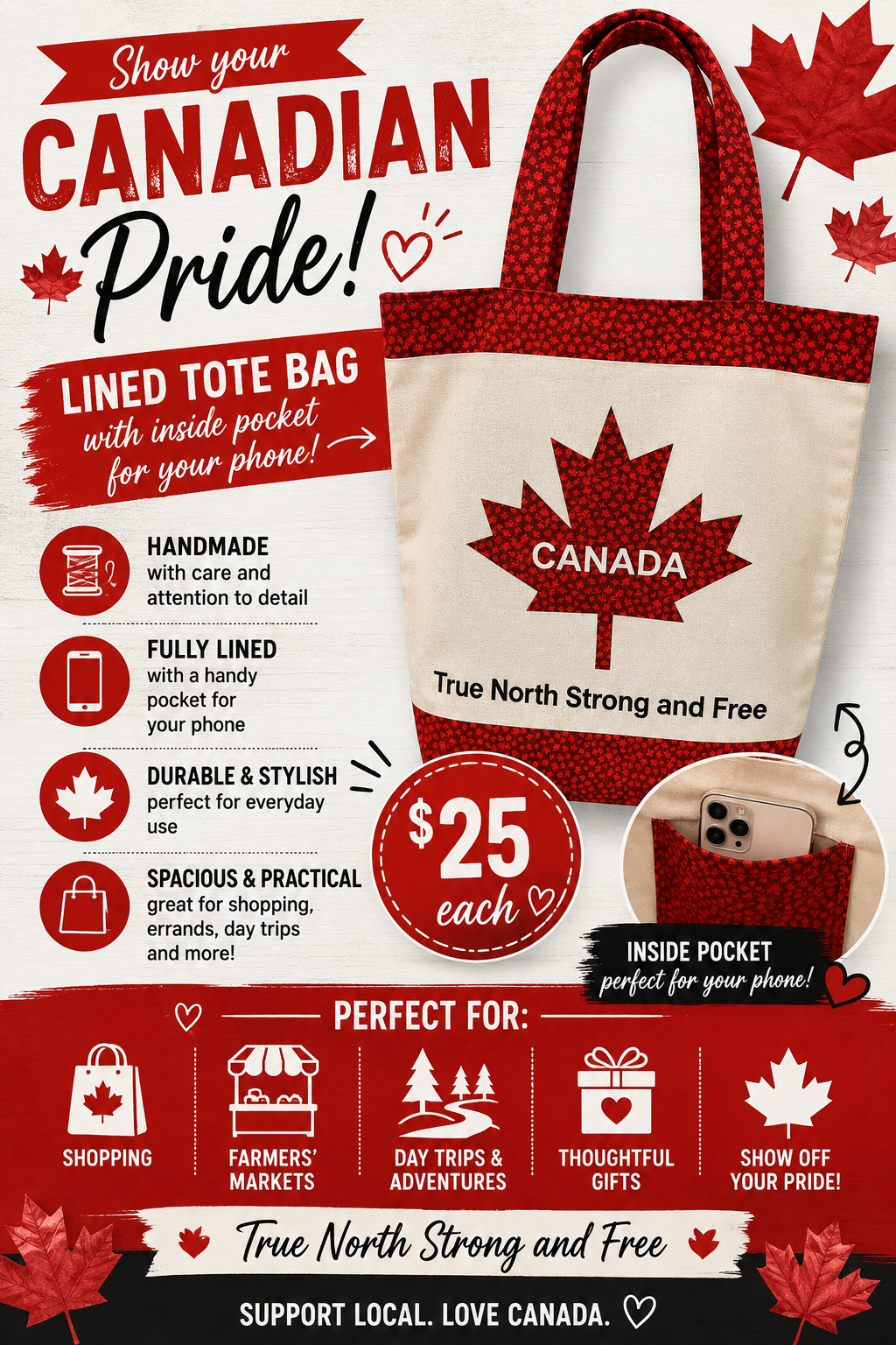 Canadian Pride Lined Tote Bag