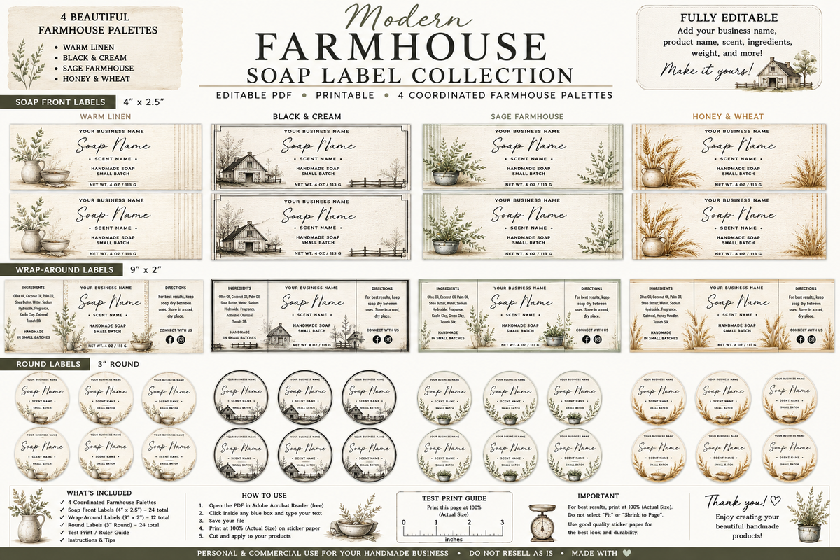 Modern Country Farm House Soap Lable Collection