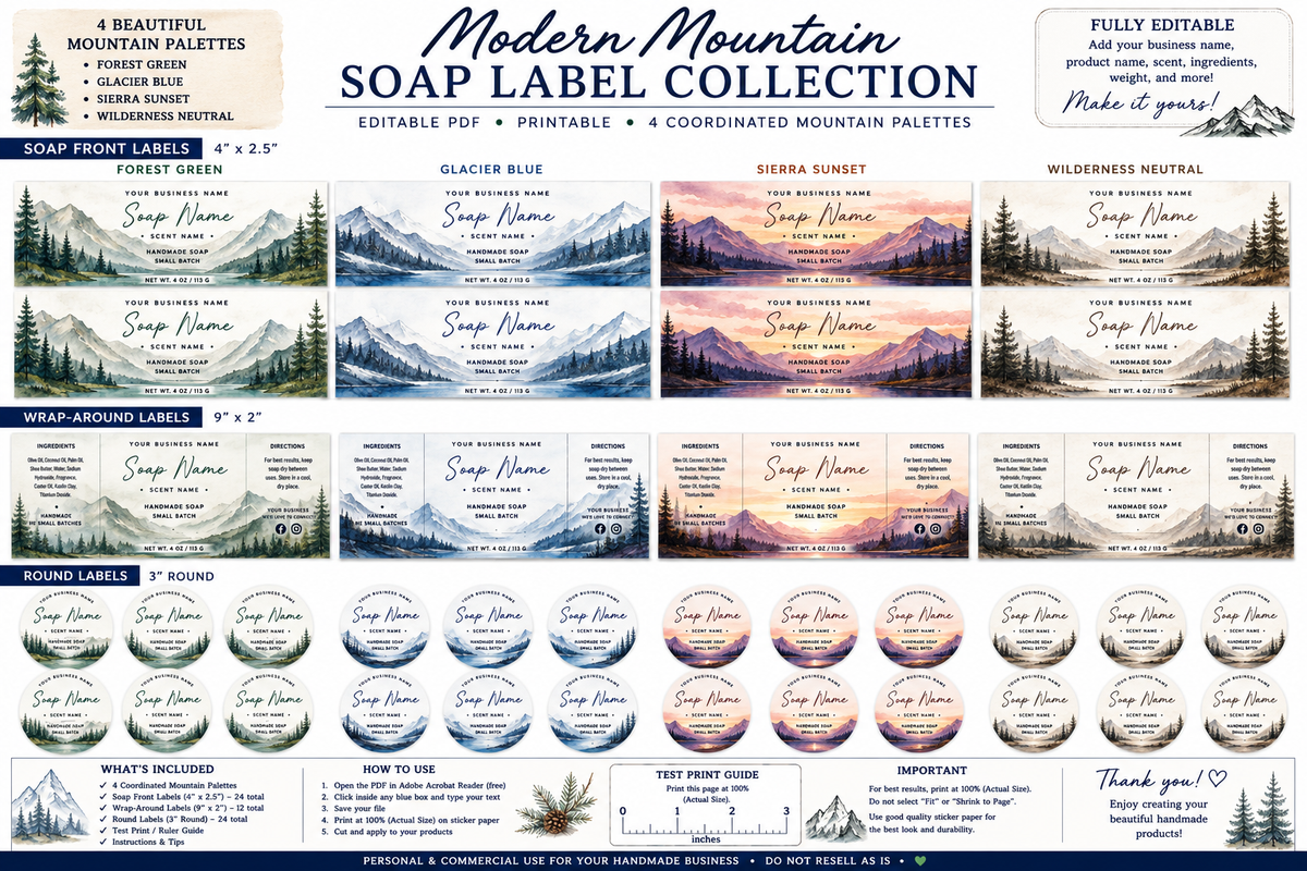 Modern Mountian Editable Soap Labels