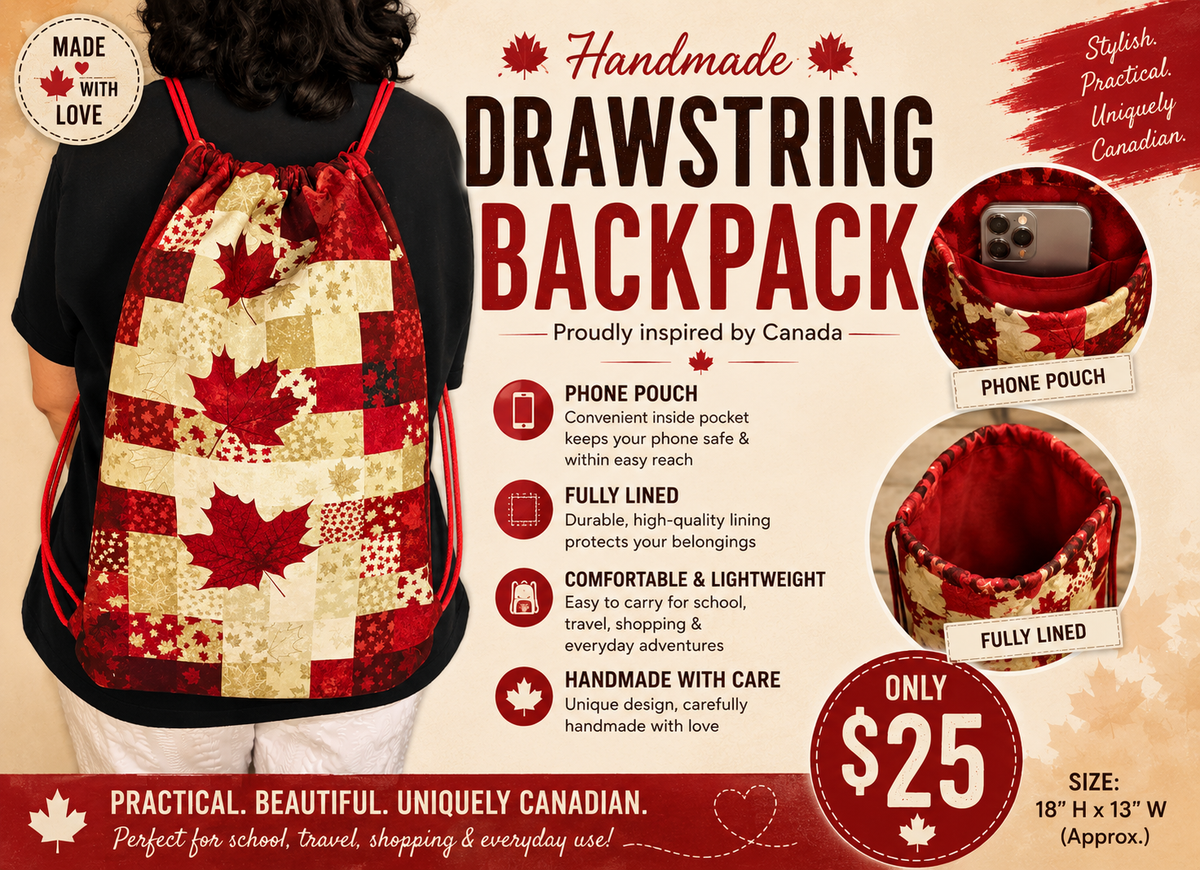 Handmade Drawstring Backpack – Proudly Inspired by Canada