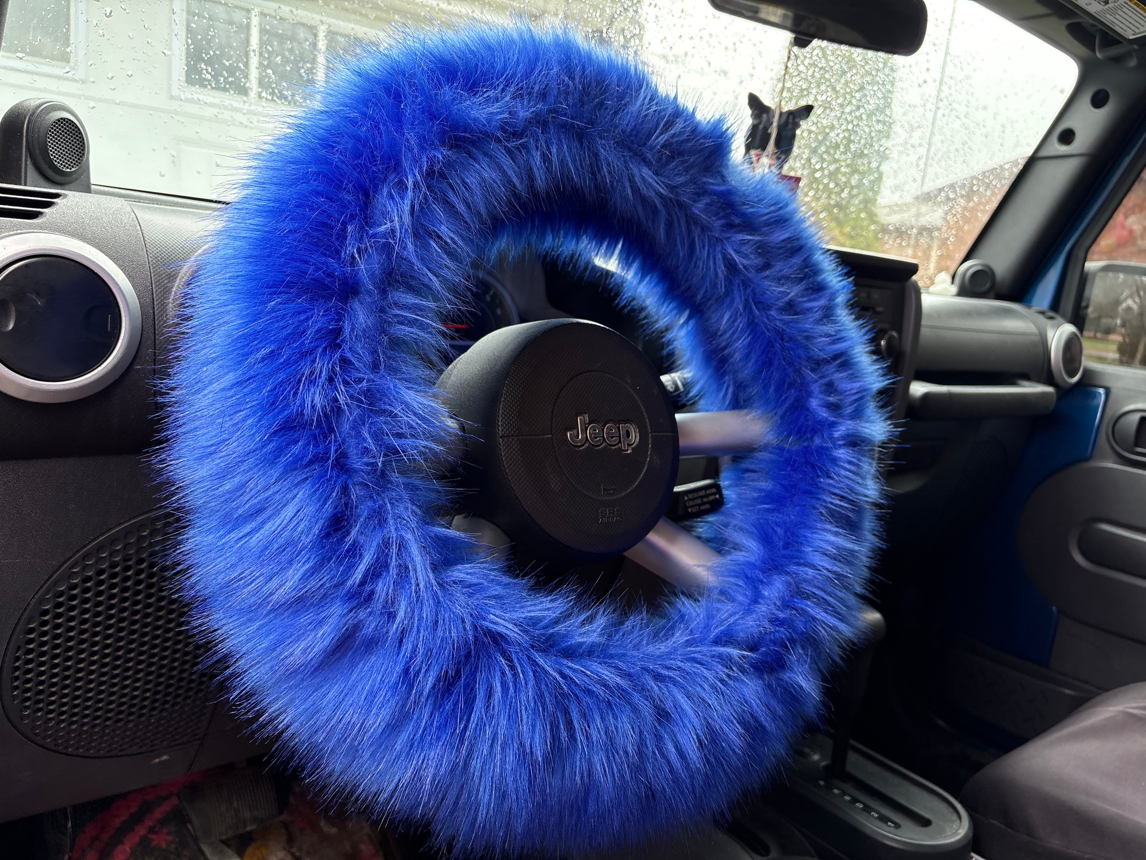 Fuzzy Blue Steering Wheel Cover